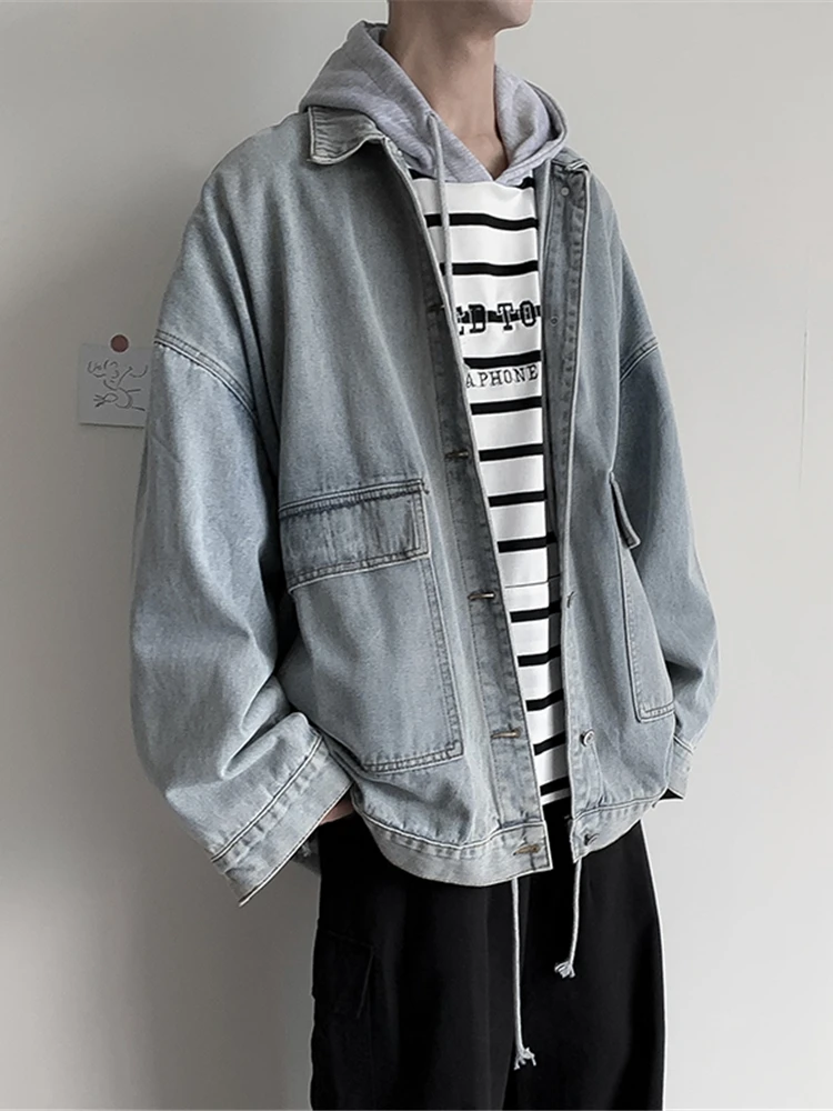 

Джинсовый джинсовый джинт Waed для мальчиков в стиле хип-хоп, осенне-зимний универсальный гонконгский топ INS для подростков, однотонный топ-джат