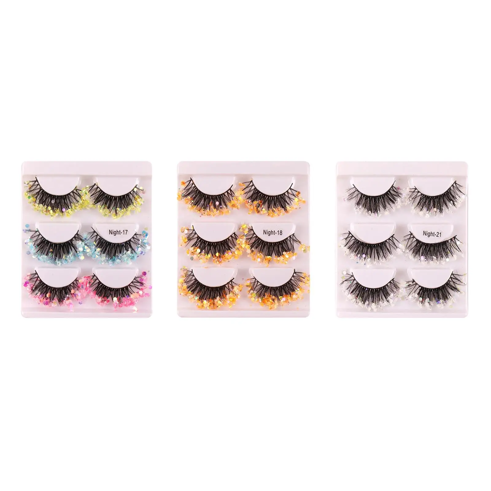 3 Pairs Luminous Sequin False Eyelashes Long Dramatic 3D for Stage Costume Makeup