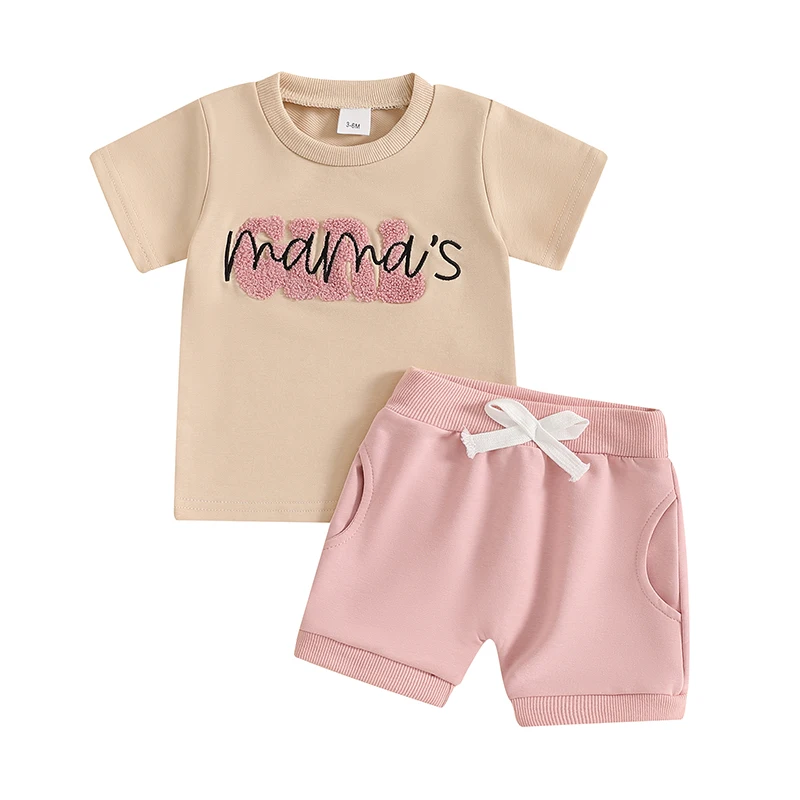 

Baby Toddler Girl Shorts Set Letter Embroidery Short Sleeve T-shirts Solid Elastic Waist Shorts 2 Piece Summer Outfit