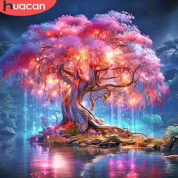 HUACAN Full Diamond Painting Tree New Arrivals 2024 Diamond Mosaic Landscape Rhinestone Pictures Craft Kit