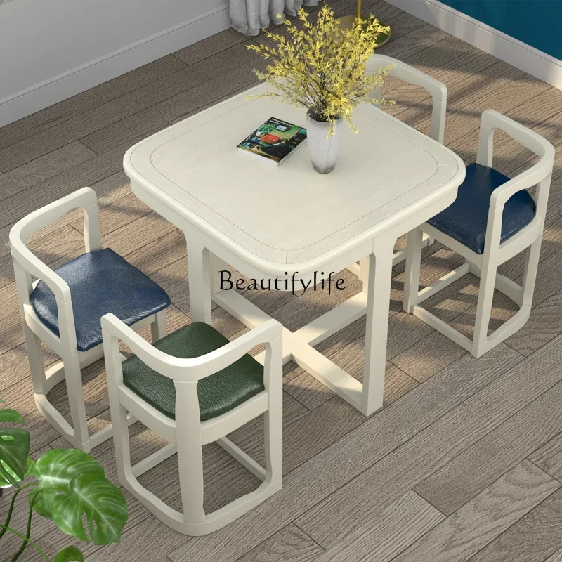 

LJYAmerican-Style Solid Wood Dining Table Small Apartment Modern Minimalist Coffee Table One Table Four Chairs