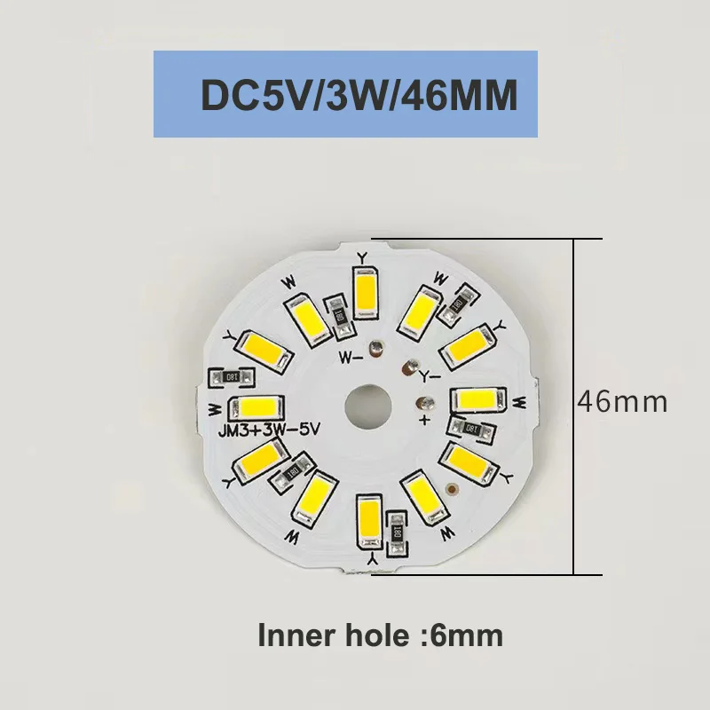 1/5PCS C5V USB Plug LED Lights 3 Colors  3W  46MM Light Board with 1.5M white Switch cable Dimmable