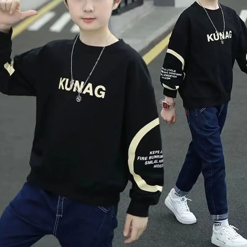 2025 New Arrival Boys' Crewneck Sweatshirt 6-12 Years Old Big & Mid Size Kids Spring Autumn Casual Loose Fit Base Layer Top