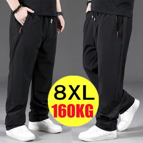 Imagen 1 del producto Pantalones informales de secado rápido para hombre, pantalón holgado y recto, cintura elástica, a la moda, para correr, talla grande 8XL