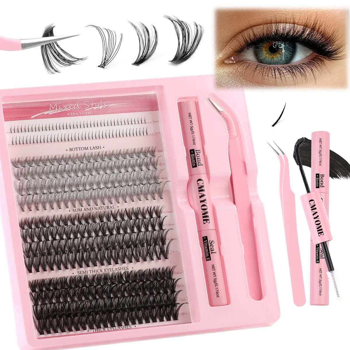 Popular 5-16cm DIY Segmented Eyelash Set with 320 Clusters of Natural Thick False Eyelash Mixed Batch Box
