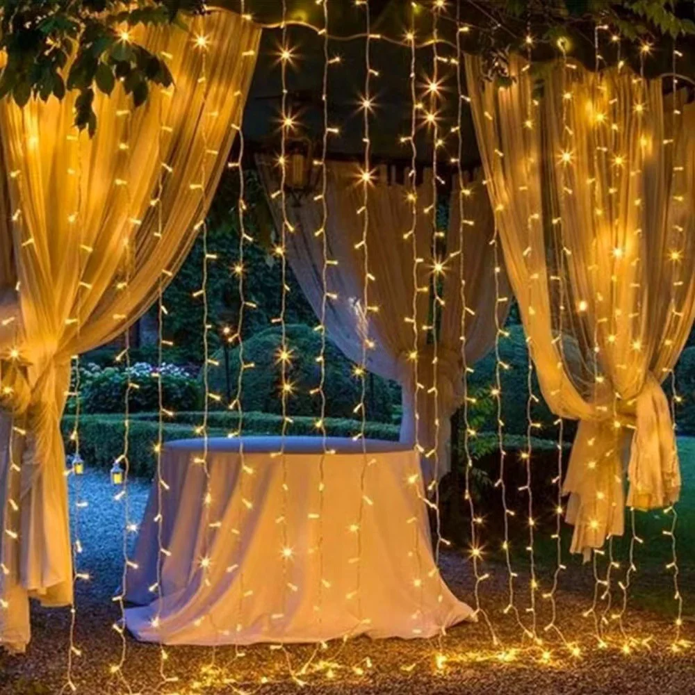 Imagem -02 - Led Outdoor Solar Curtain Light Holiday Garland Lamp Fairy String Lights Jardim Natal Casamento Casa Decoração do Quarto