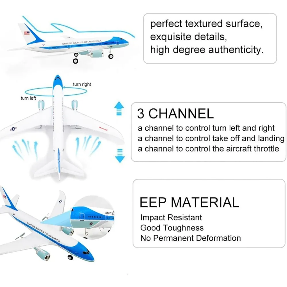 Avión Dreamliner RC 787 de 3 canales de 2,4 GHz - Avión interior/exterior radiocontrolado para niños y principiantes