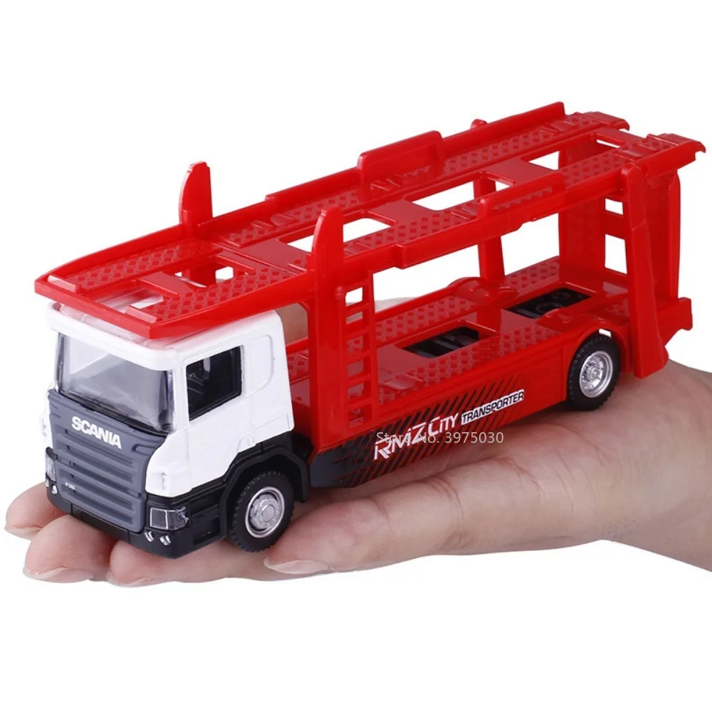 1/64 Scania Flatbed Trailer Metal Diecast Scale Car Model Toy Rubber Tire Alloy Front End Manual Taxiing Decoration Gift for Boy