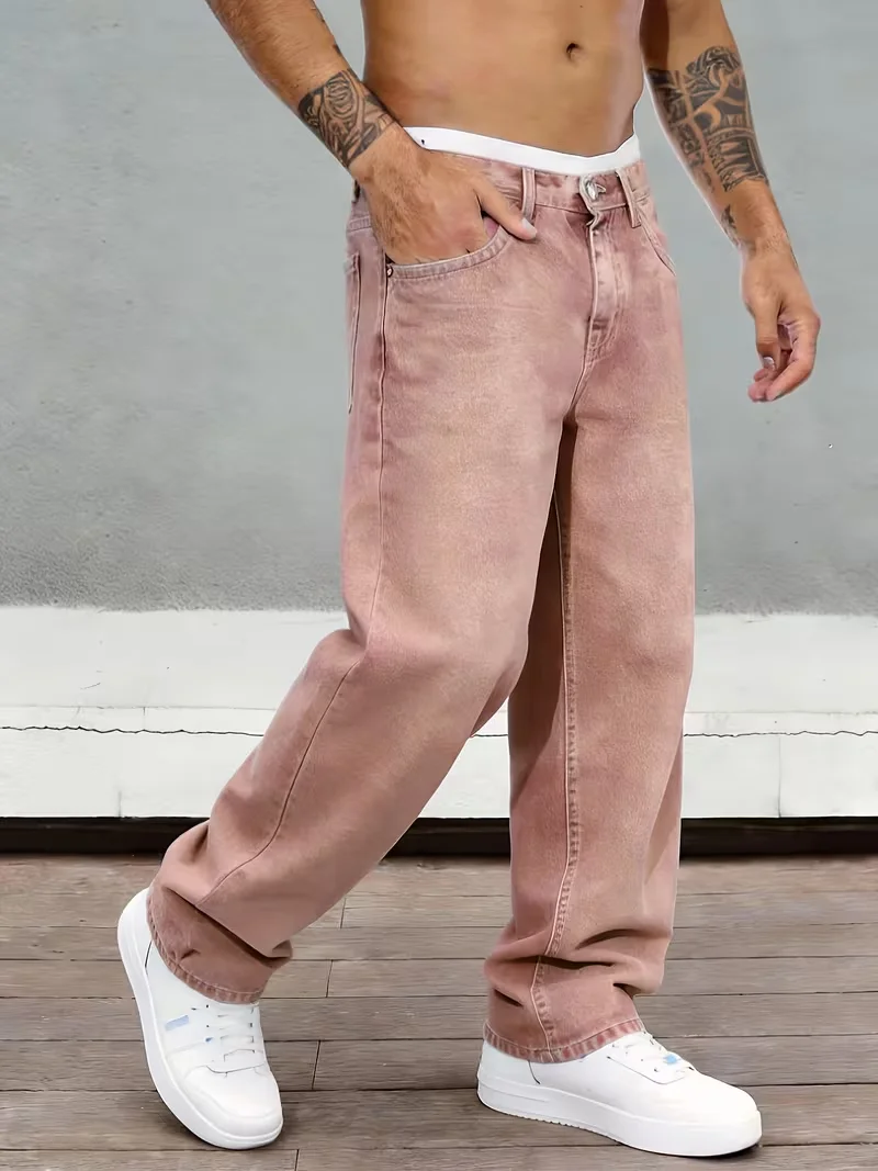 Men's Casual Trendy Loose Straight Jeans Fashion Versatile Comfortable Fit Classic Blue Denim