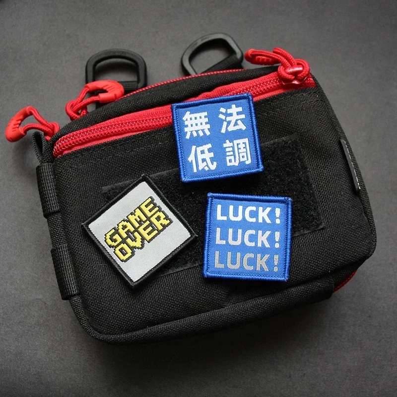 Square 4 Cm Mini Morale Badge Mark Hook and Loop Patch Game Over LUCK Tactical Backpack DIY Cute Armband Stickers