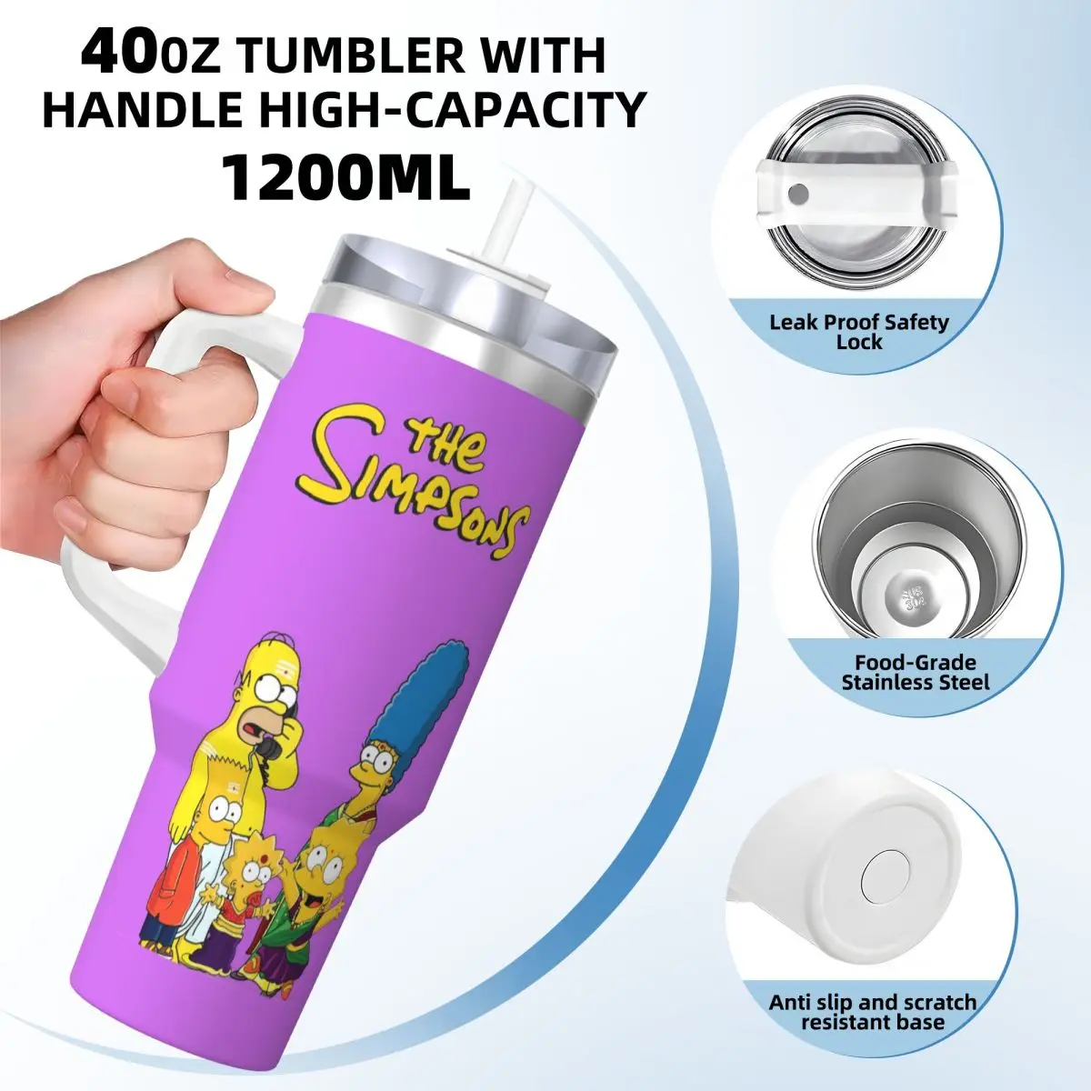 The Simpsons Family Stainless Steel Tumbler Travelist Thermal Cups Straws and Lid Large Capacity Mug Cup Hot Drinks Water Bottle