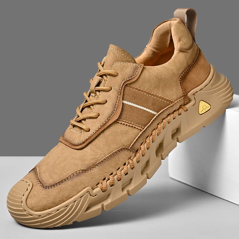 

Plus Size Spring and Summer Hand Sewn Casual Men's Shoes Outdoor Leather Men Running Sports Shoes Hiking Shoes