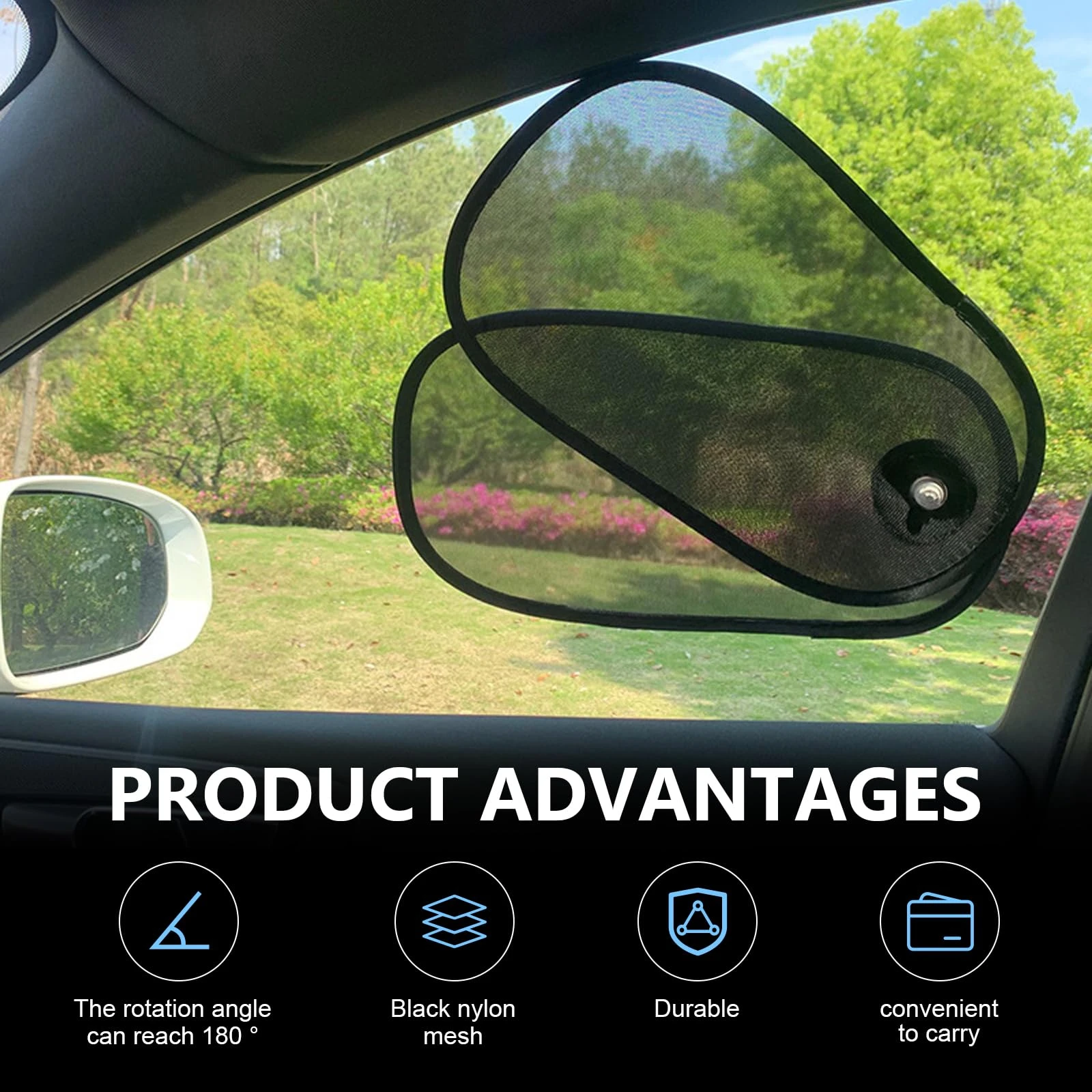 Rotatable Car Side Window Sun Shade 2-Pack UV Protection Car Window Screen with Suction Cup Foldable Sun Glare Blocker for Baby