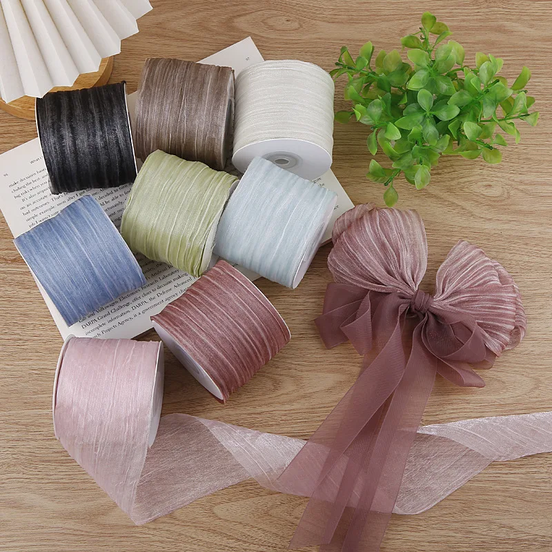 

20 Yards 70MM Crumple Glitter Stripe Fold Snow Yarn Bows Ribbons Hair DIY Handmade Headwear Material Crafts Accessories Wrapping