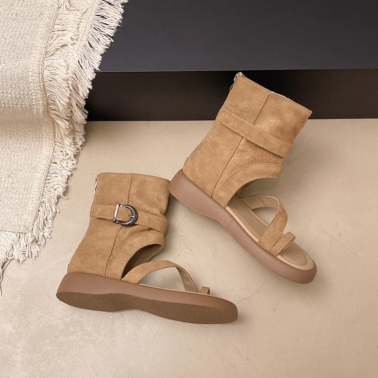 Women Summer Thong Roman Ankle Sandal Boots Platform Retro Suede Buckle Back Zipper Non Slip Rubber Sole Casual Walking Shoes view 6