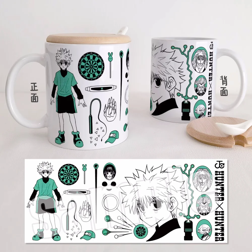 

Anime HUNTERxHUNTER Killua Zoldyck GON·FREECSS Water Cup Ceramic Mugs Coffee With Lid Spoon Cosplay C017