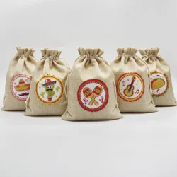 6pcs/lot Mexican Carnival Festival Party Theme Linen drawstring bag Gift bag Baby Shower Kid Birthday Decoration Supplies