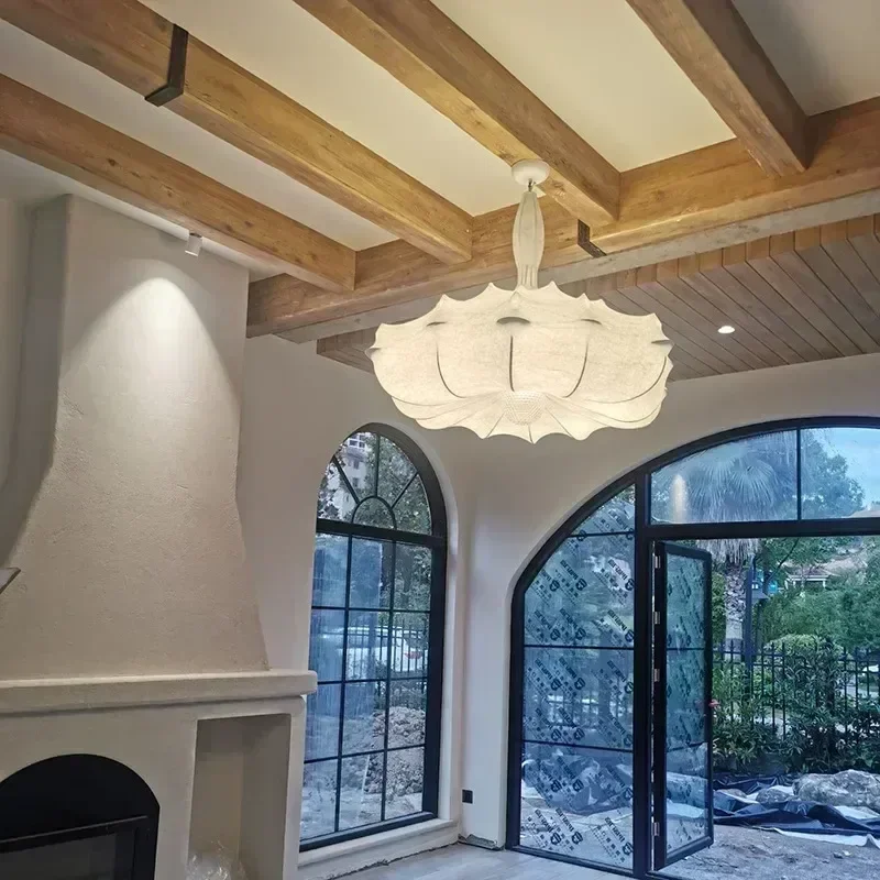 

Modern LED Chandelier with Silk Ceiling Pendant Fabric Art Lampshade for Home Decor for Bedroom Living Room and Bar E26 Base