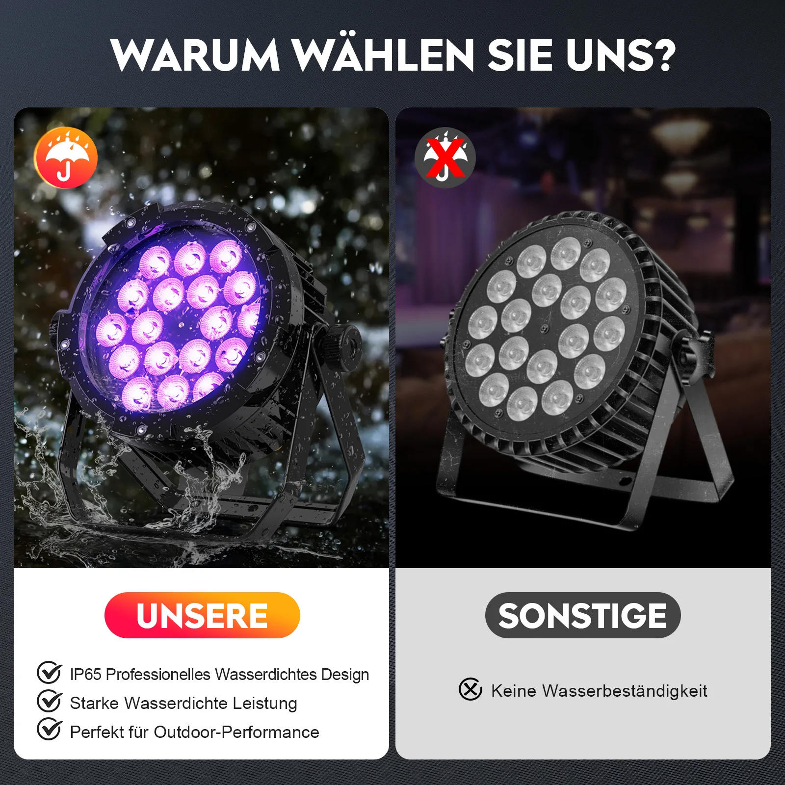 DayFlicker 150W 2PCS RGBWA+UV Waterproof 6 in 1 LED Par Light Stage Light DJ Light for Disco Dance Hall Party Bar Performance