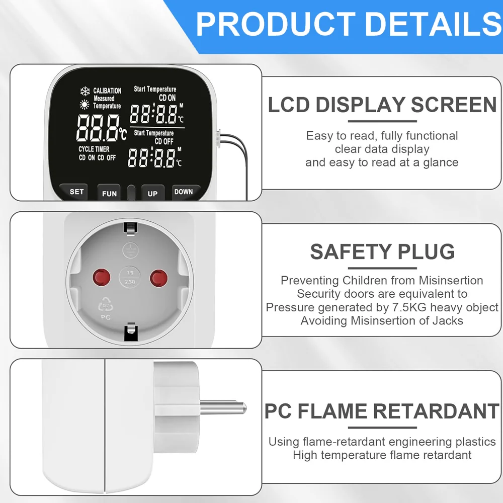 Jianshu Smart Digital Thermostat Temperature Controller Floor Heating Thermostat Socket 220V EU Plug With Temperature Sensor