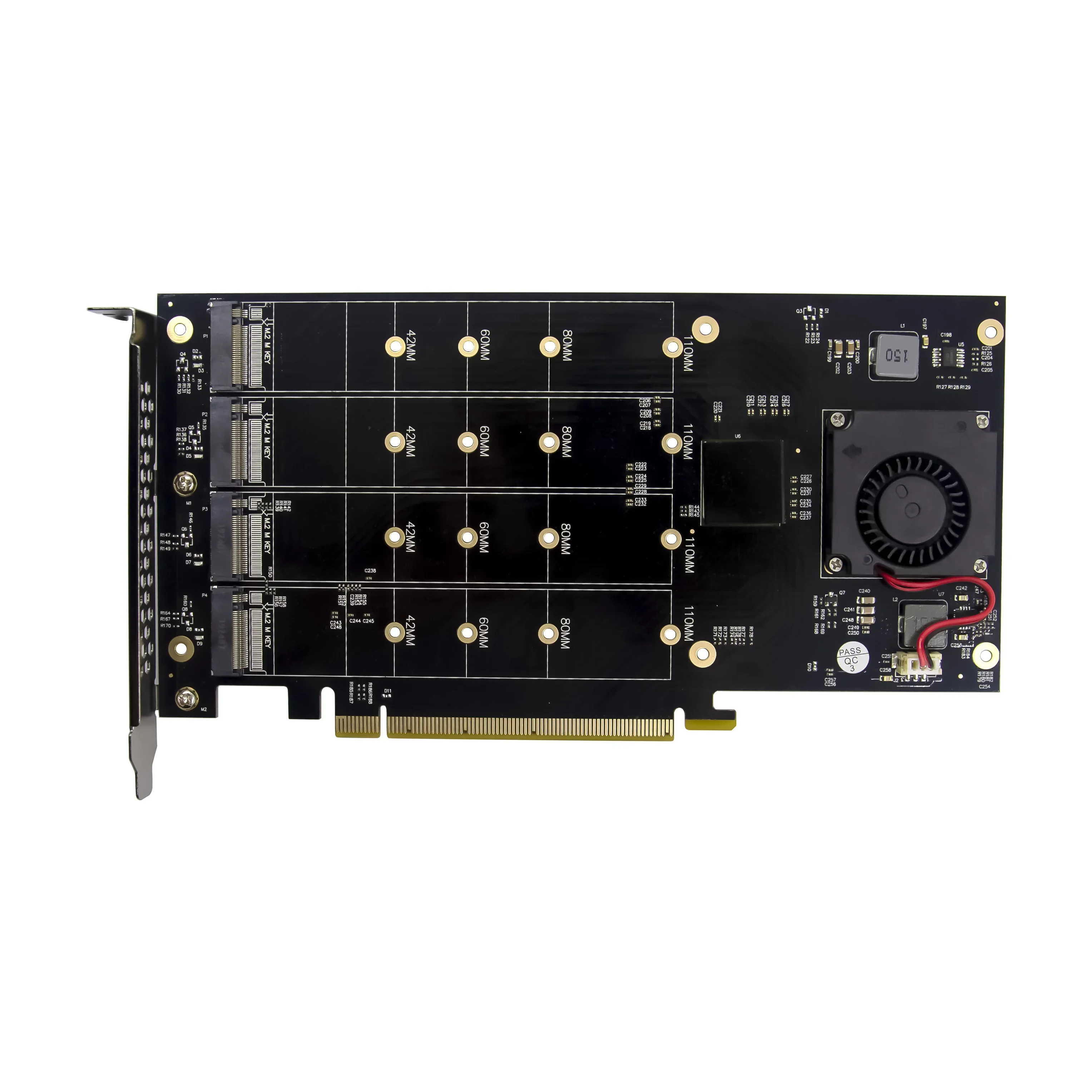 

PCIe 3.0 X16 PLX8747 To 4 Port M.2 NVMe SSD Adapter Expansion Card Quad Mkey Nvme To Pci-E Converter for PC 32G/bps Win10 Linux