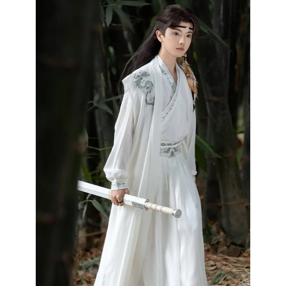 

Men's Song Dynasty Cross Collar Hanfu, Cool Martial Embroidery Outfit