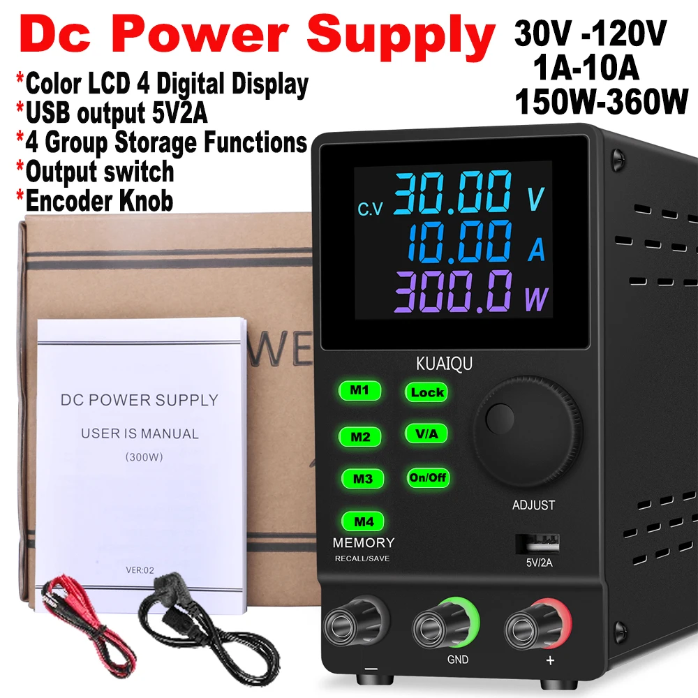 Color 4 Digit Display DC Power Supply High Power 300V 200V 120V 30V 1-10A Optional Lab for Mobile Phone Electronic DIY Testing