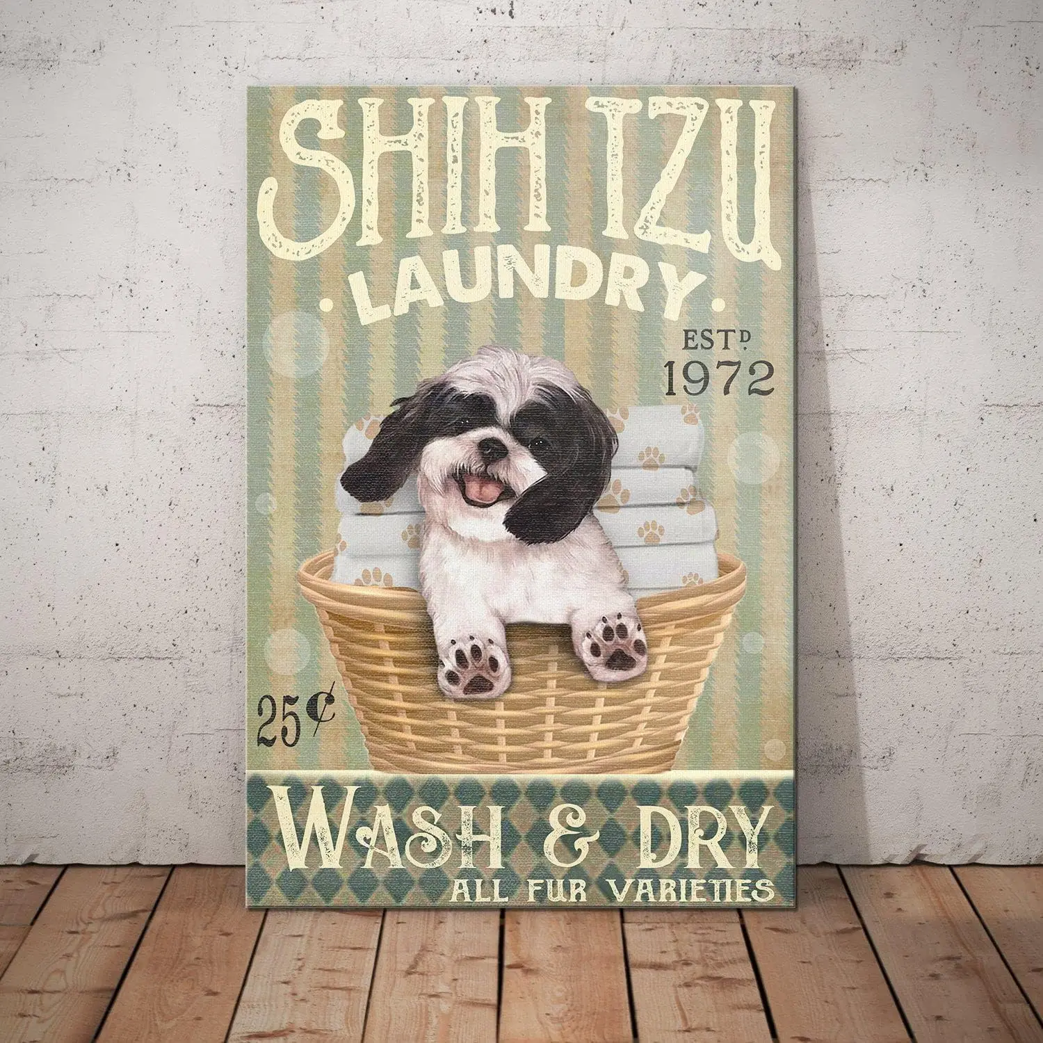 Placas de metal com estampa de cachorro Shih Tzu, para lavanderia, lavagem e secagem, placas vintage, placa retrô de alumínio para casa, café, cozinha, 8x12 polegadas.