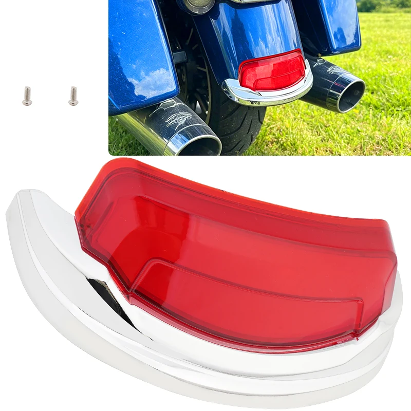 Motorcycle Chrome Tail Light Bezel Trim Red Taillight Lens Cover for Harley Touring Street Electra Road Glide FLHR 2014-2026