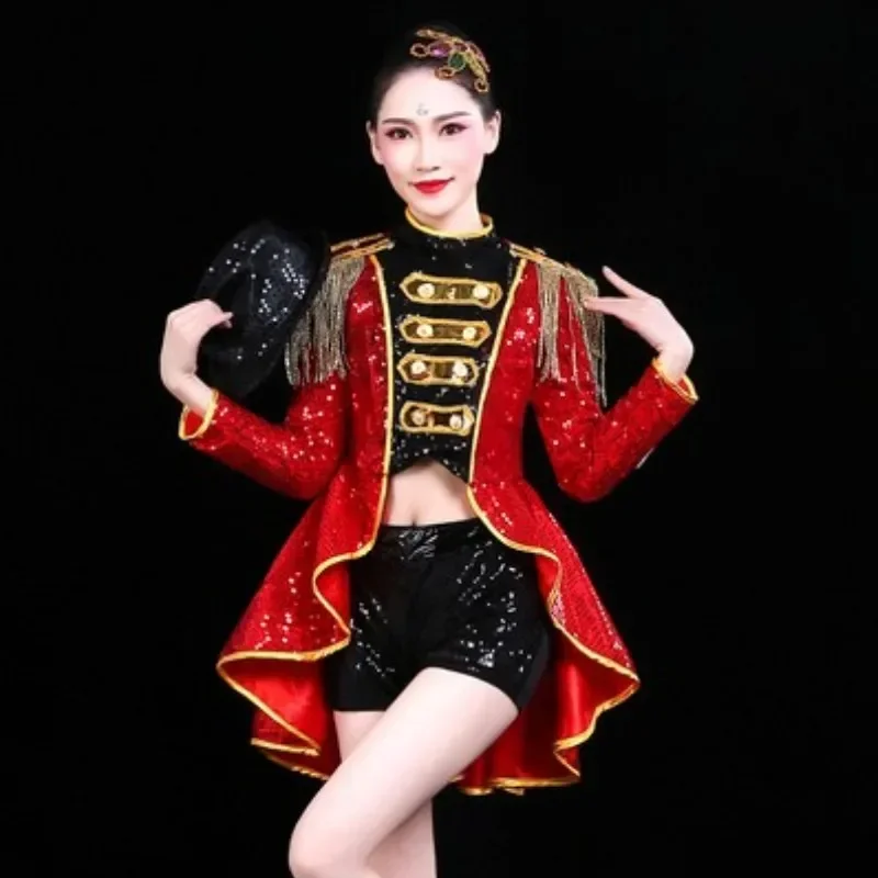 Halloween Stage Show Red Sequin Tassels Bikini Costumes Women Nightclub Bar Dj Singer Sexy Party Jazz Dance Performance Clothing