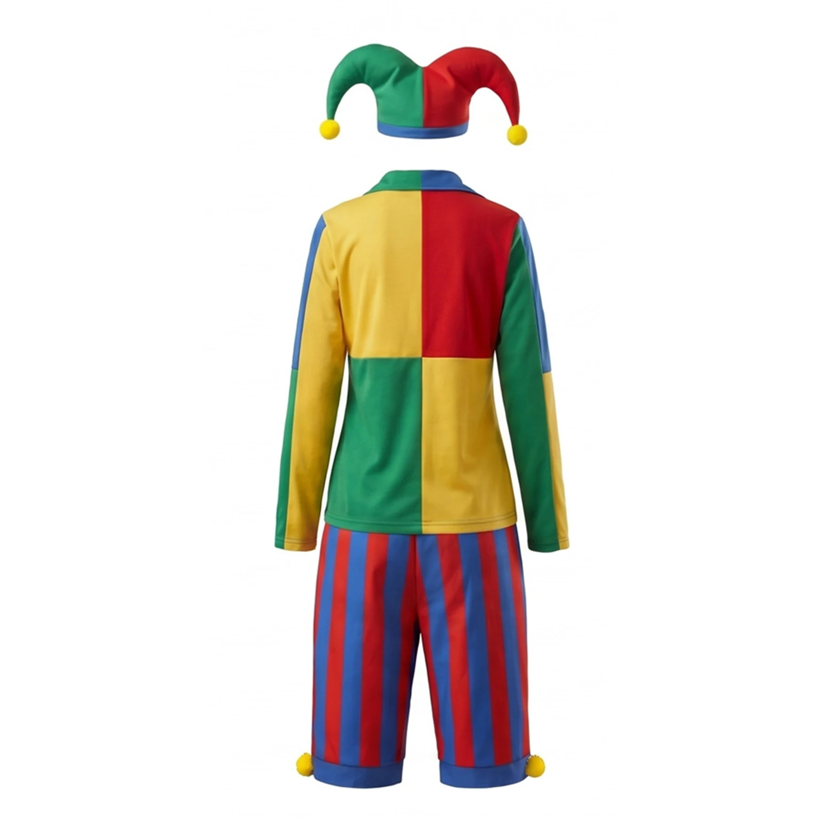 Clown Costume Halloween Evil Jester Twisted Circus Fancy Dress Long Sleeve Top with Stripe Shorts Clown Hat Stage Performance view 5