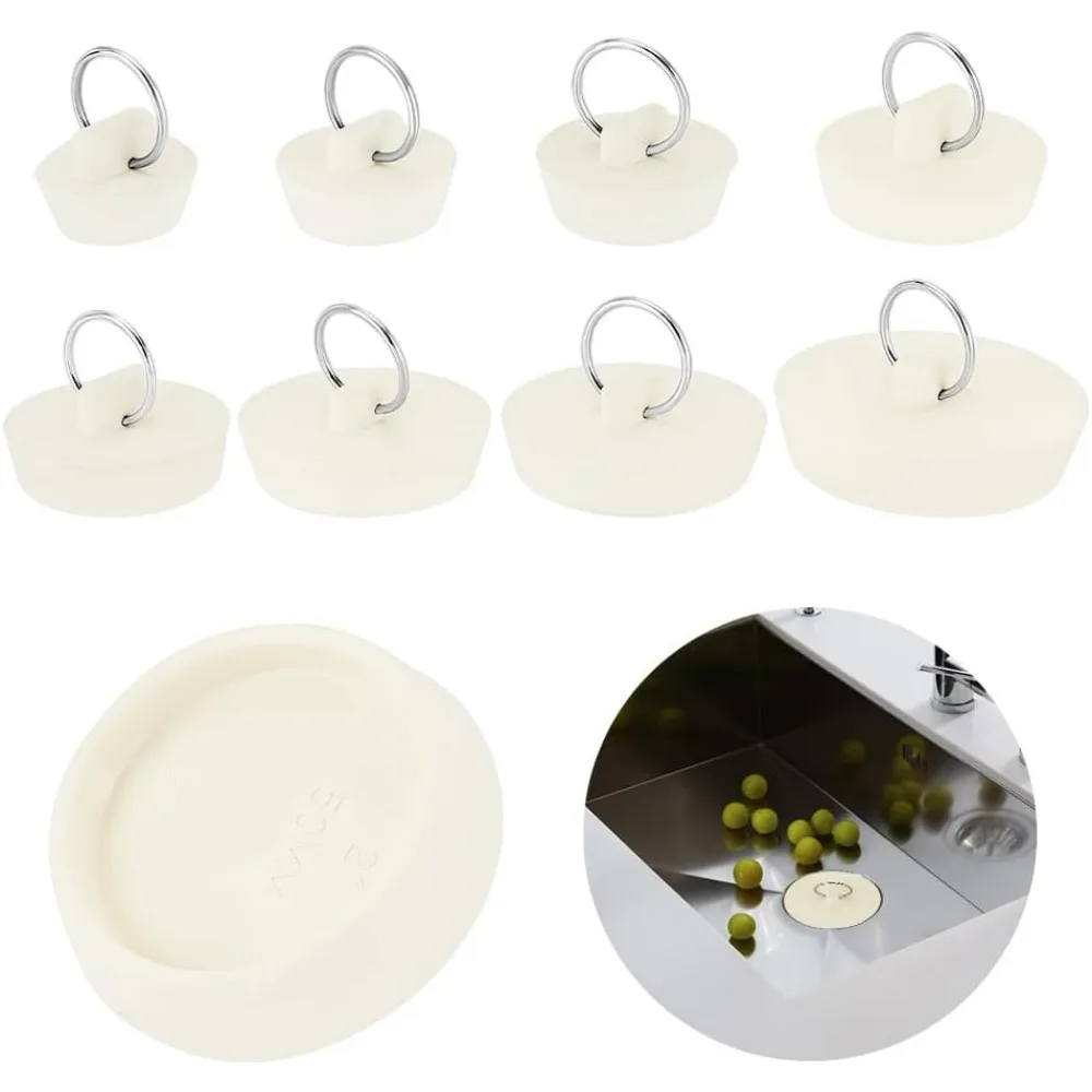 16Pcs Rubber Sink Stopper Laundry Bar Water Stopper Seal with Hanging Ring Kitchen Drain Plug Sink Plug Bathroom Bath Plugs