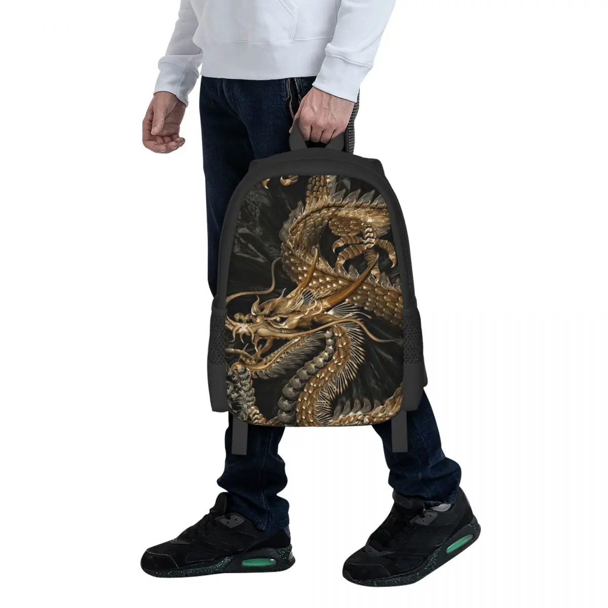 Chinese Traditional Golden Dragon Student Backpack School Bag Hiking Travel Daypack for Boys Girls Fashion Bookbag Shoulder Bags