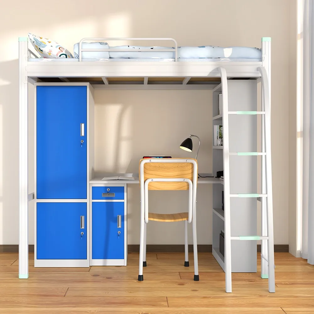 

Strong Foldable White Modern Metal Dormitory Bed for School Use with Under Table