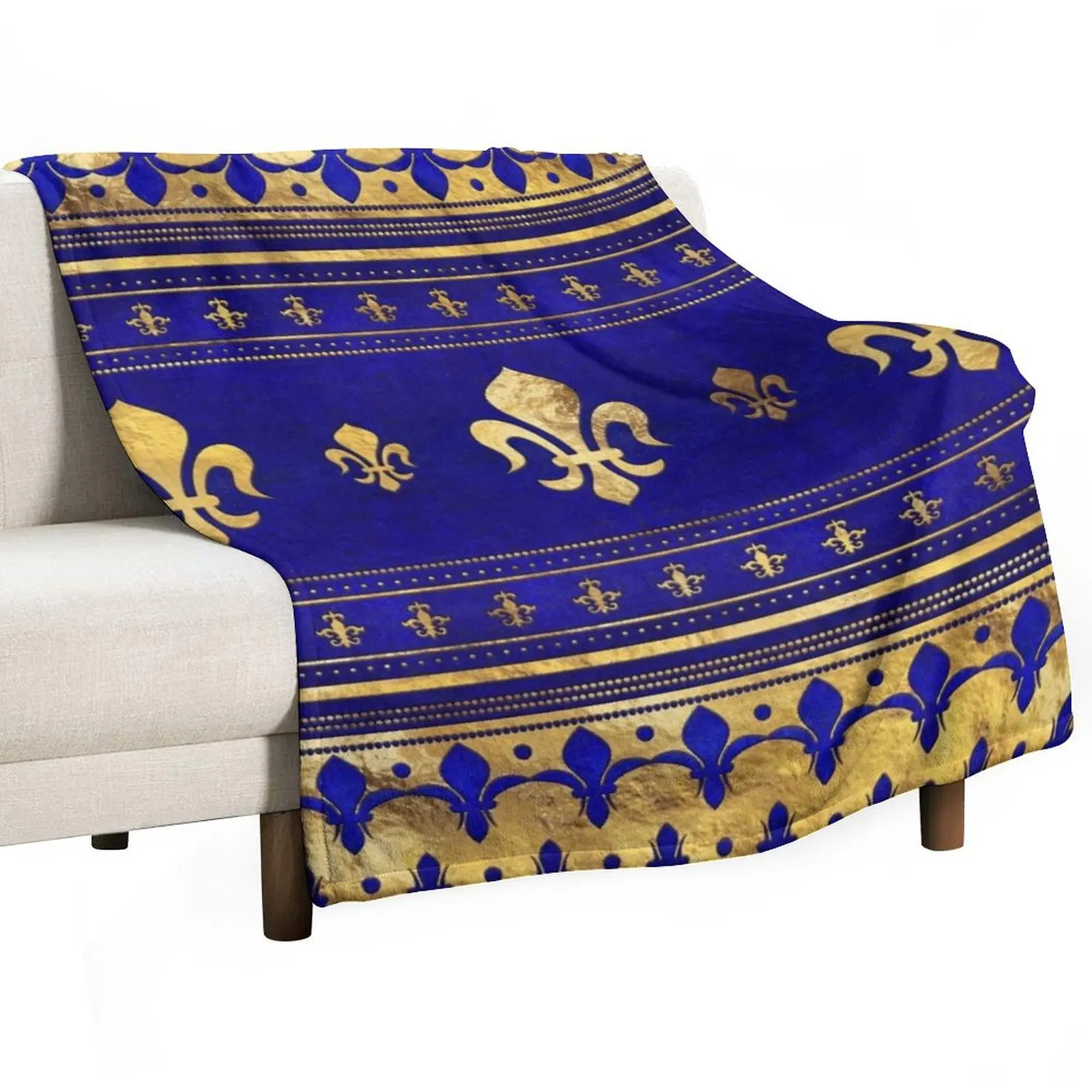 Fleur-de-lis - Lapis Lazuli and Gold Throw Blanket for sofa Thin valentine gift ideas Blankets