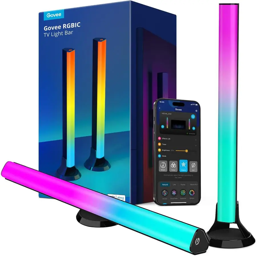 

Светодиодные панели Govee RGBIC, 15 дюймов, Wi-Fi подсветка для телевизоров, подходит для телевизоров 45-70 дюймов, умные световые панели с возможностью размещения в различных местах