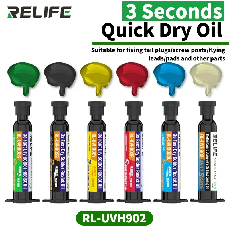 RELIFE RL-UVH902 10cc UV 3S Quick-drying Solder Mask Ink for Mobile Phone Repair BGA PCB Flying Line UV Quick Curing Oil Tool