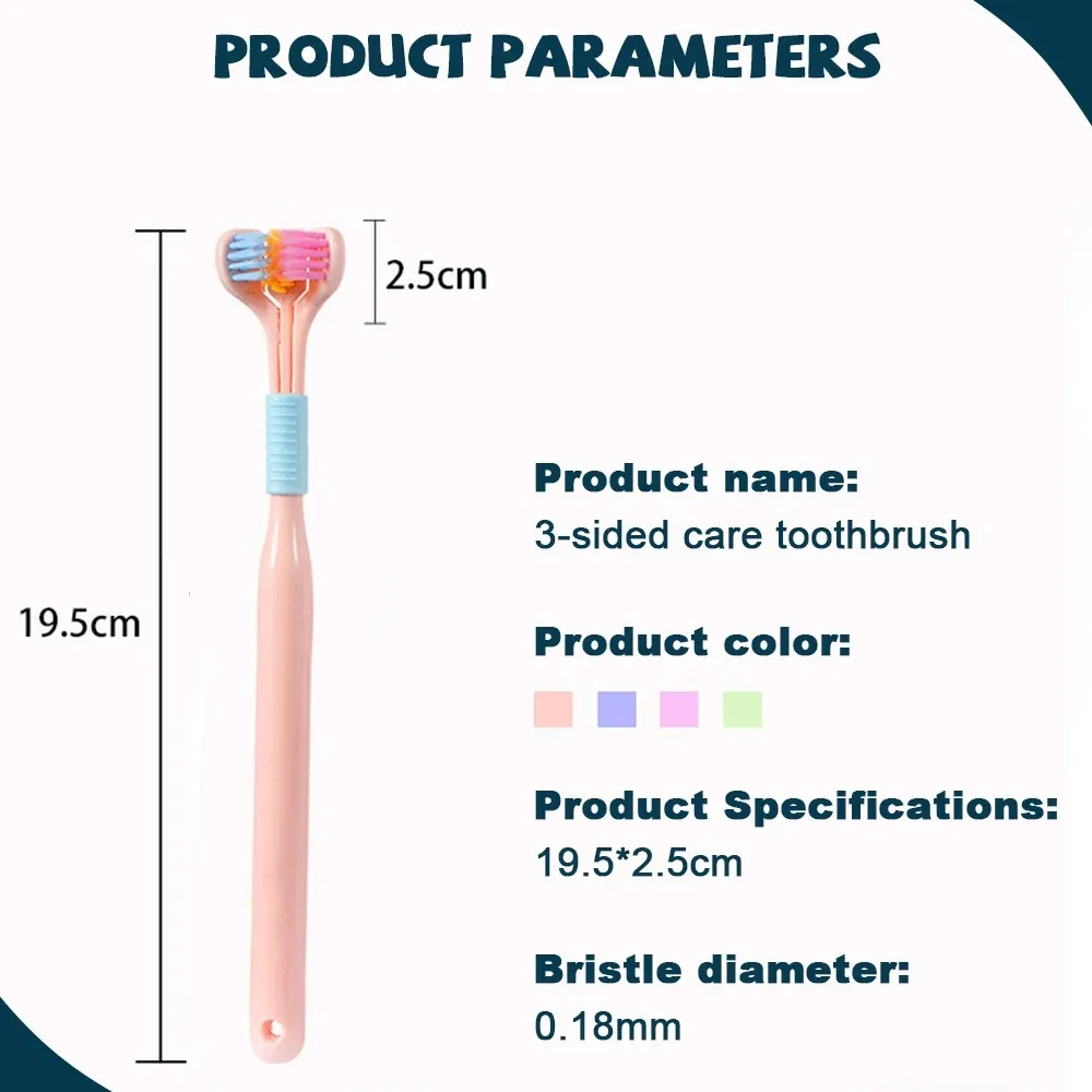 Escova de dentes de três lados estéreo 3D para adultos, cabelos ultra finos e macios, raspador de língua, limpeza profunda, saúde, higiene bucal, escova de dentes