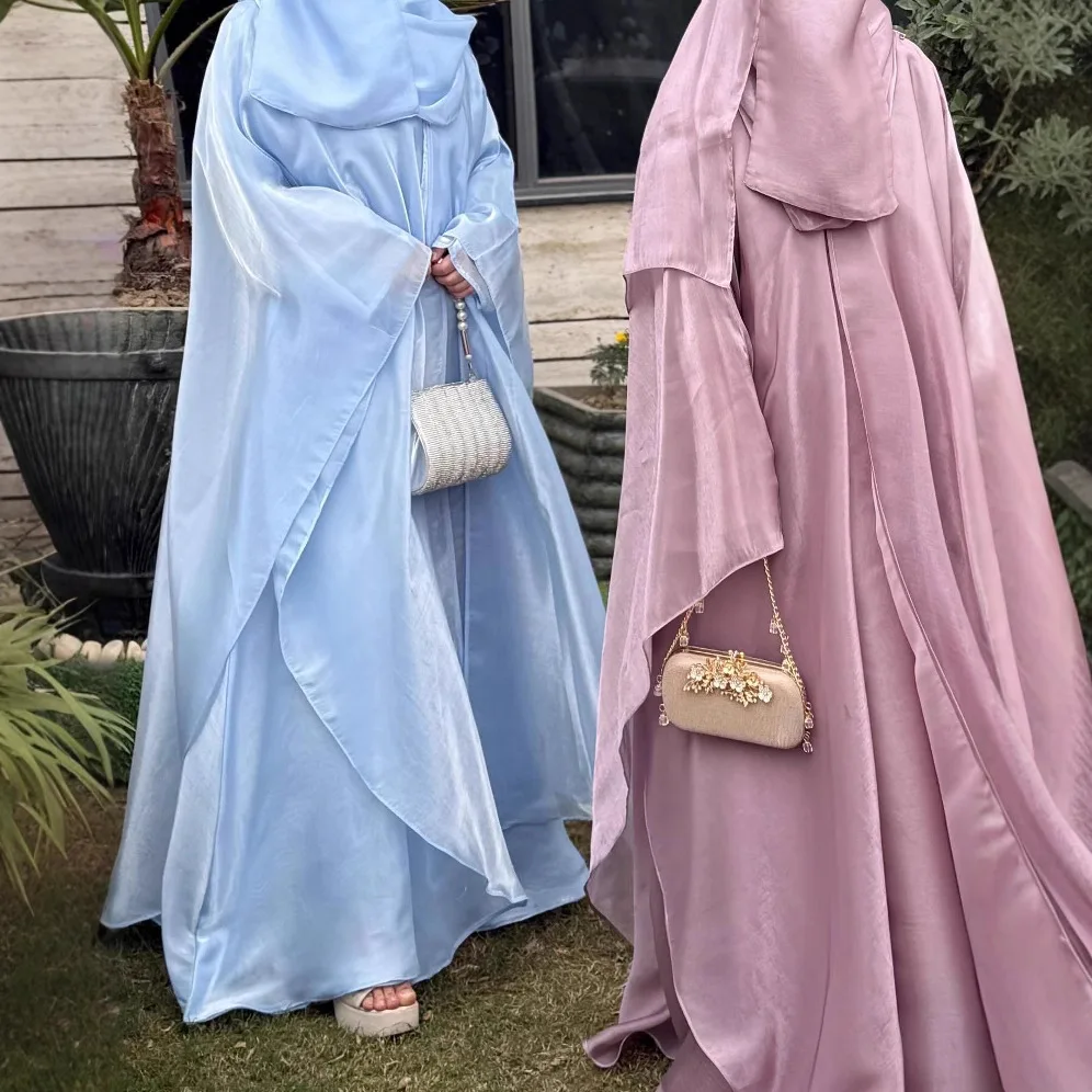 

Eid Women Silky Abaya Cardigan Satin Party Dress Loose Jalabiya Ramadan Long Abayas Vestidos Largos Kaftan Arab Long Robe 2025