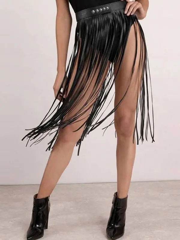 

Регулируемая длинная юбка из искусственной кожи со шнуровкой на талии, полудлинная юбка с высокой талией и кисточками для молодых женщин