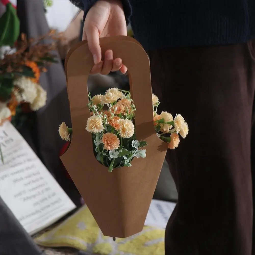 

Romantic Flowers Paper Bag Simple EnviroNmental Flower Arrangement Bag Thickened Kraft Paper Flower Packaging Bag Rose Flower