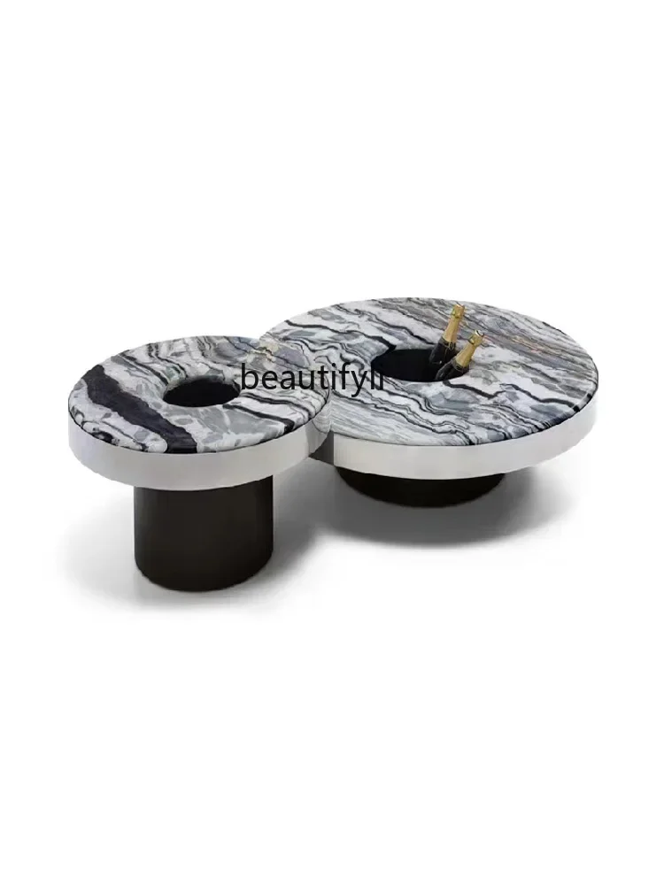 

Italian Style Light Luxury Luxury Stone Natural Marble Coffee Table High and Low Combination Coffee Table