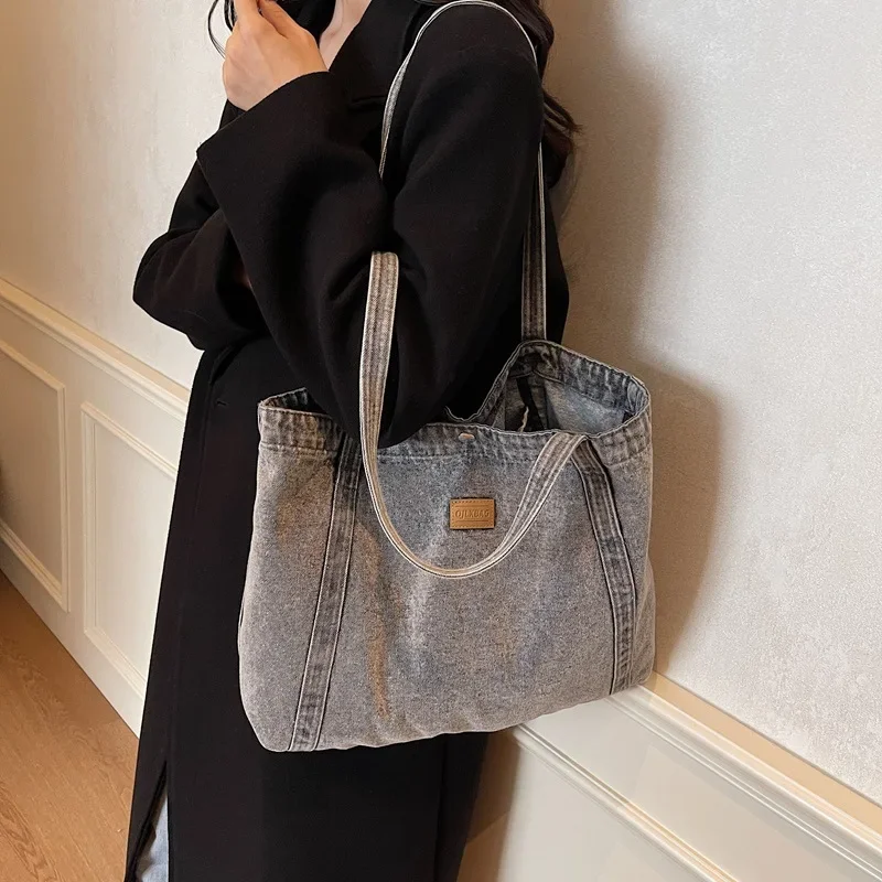 

New Women's Denim Canvas Tote Bag-Large Capacity Single Shoulder Crossbody Shopper,Trendy Bohemian Casual Handbag for Daily Use