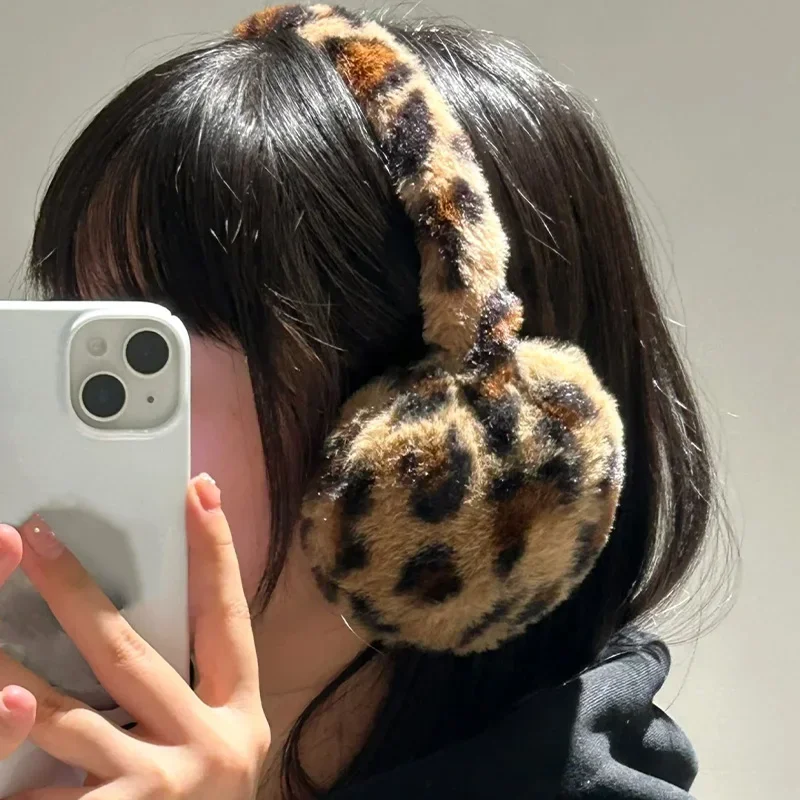 Y2k americano leopardo impressão earmuff ao ar livre proteção contra frio orelha-muffs capa para o inverno macio pelúcia aquecedores de orelha acessórios de inverno
