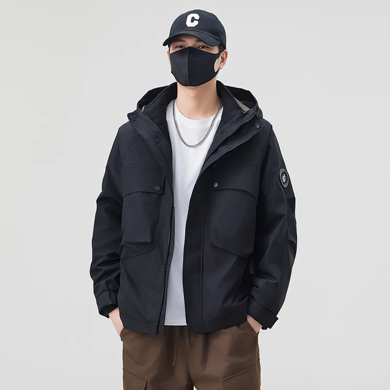 

Comfortable Outdoor Men's Jaet Spring New Sle Pure Color Hooded Casual Loose Faion Workwear Windproof Urban Sle