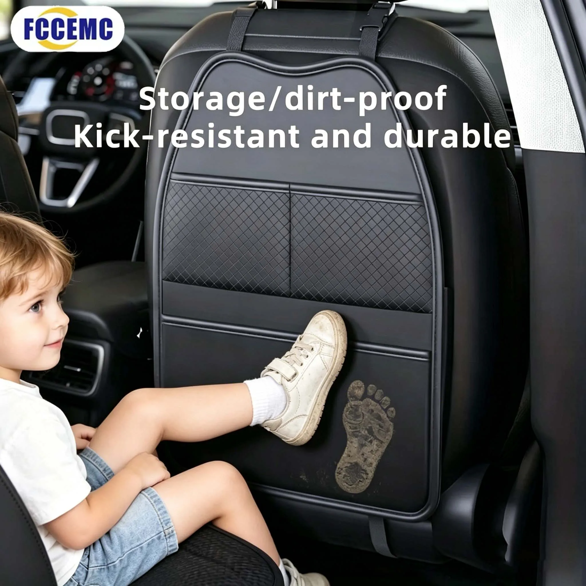 Car Seat Back Anti Kick Mat with Organizer Storage Bag Waterproof Anti-Kick Pad PU Leather Multi-functional Pocket Storage