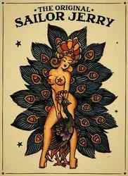 Sailor Jerry Tattoo Girl and A Peacock Tin Sign Retro Kitchen Garden Restaurant Farm Bathroom Zoo People Cave Farm Wall Decorati