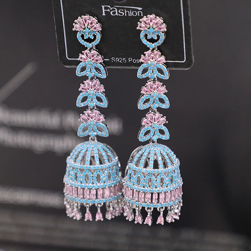 

Bilincolor Long Pink and Blue Tassel Earring for Women