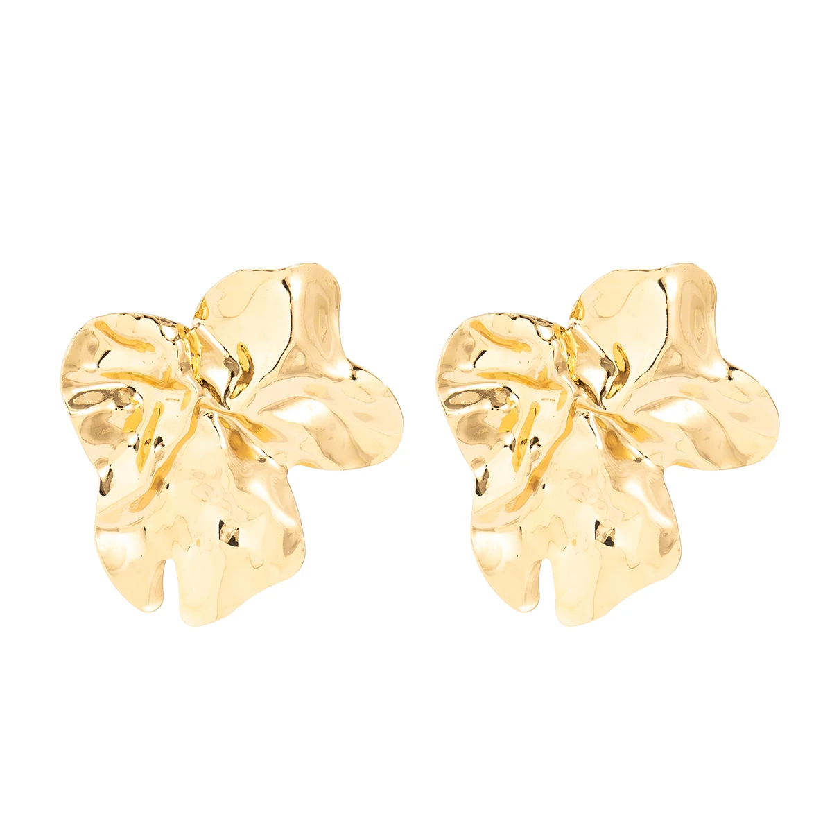 Vintage Elegant Gold Color Big Flower Stud Earrings for Women Design Irregular Wrinkles Piercing Earrings Party Jewelry Gifts