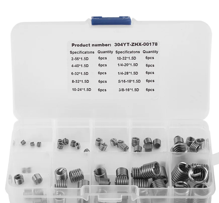 60Pcs SS304 Stainless Steel Thread Repair Inserts, Wire Threaded Sleeves Helicoil Kit M3-M12 Boxed Set